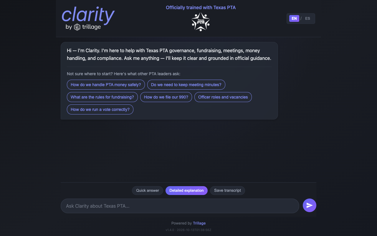 ClarityPTA home page on a laptop