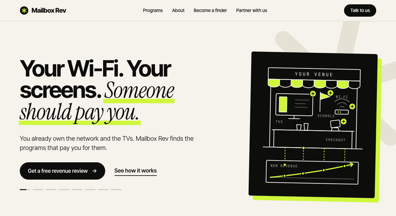 Mailbox Rev home page on a laptop